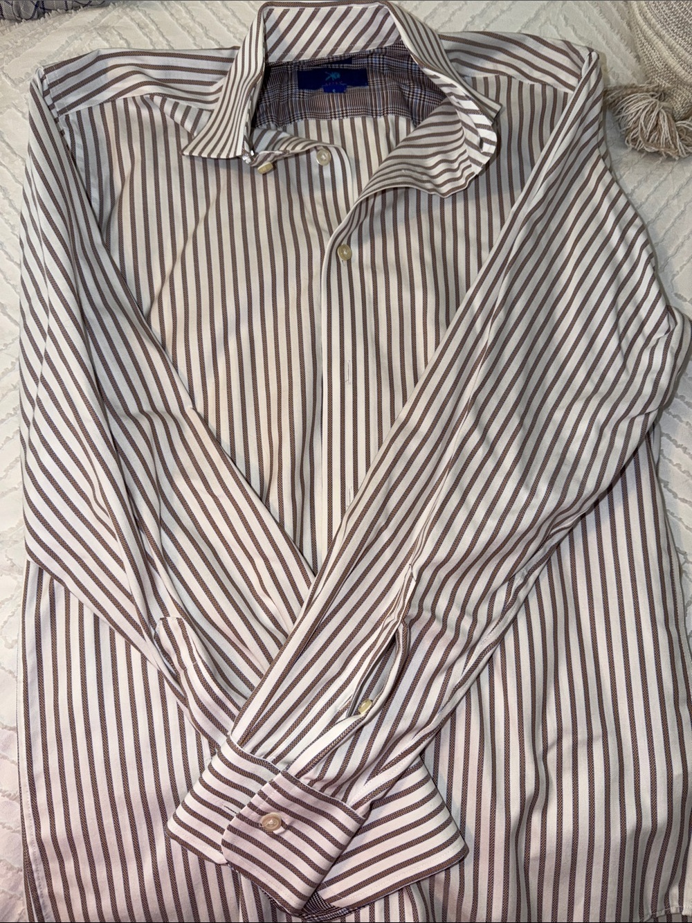 Egara Men's White Shirt with Brown Stripe Dress Shirt
